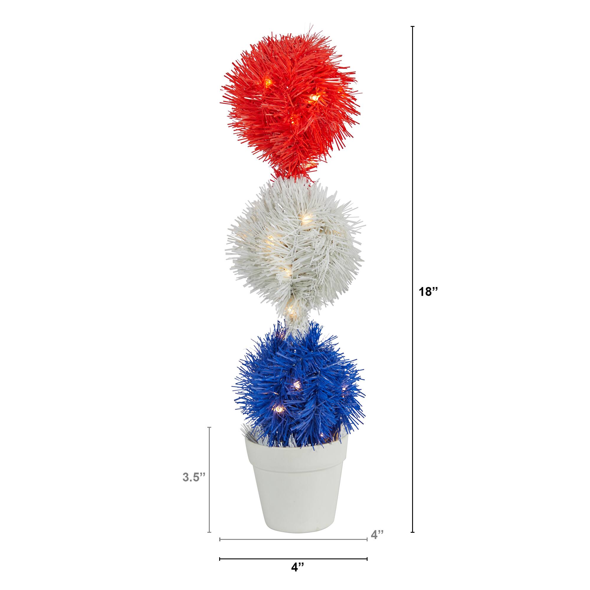 18" Red, White & Blue Americana Topiary Plant with 35 Warm LED Lights